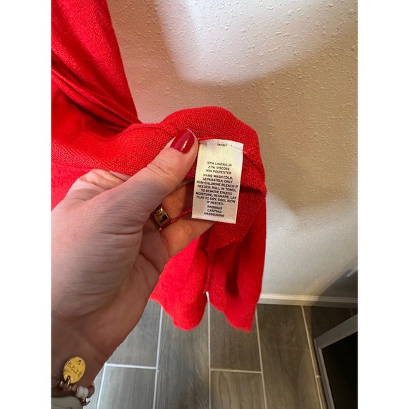 Halogen Red Lightweight Knit Cardigan Long Sleeve Open Front Pockets Size S - Picture 3 of 4